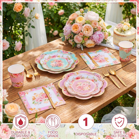 350 Summer Set Set 50 Ziliny Pcs Tea Party Supplies Spring Tableware Disposable Plates Napkins Paper Cups Plastic
