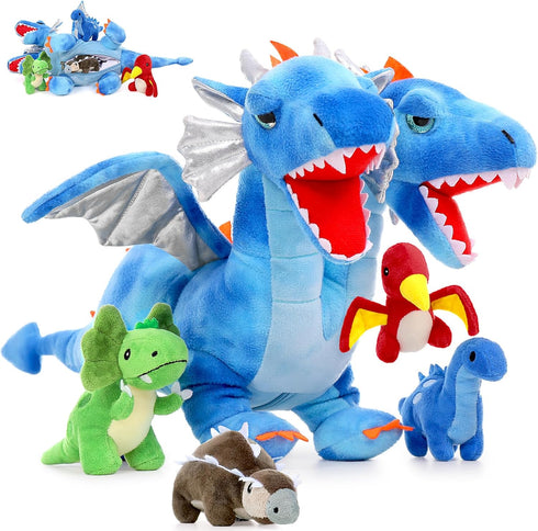 Tezituor Double Headed Dragon Stuffed Animal with Wings, 5 PCs Stuffed Dinosaur