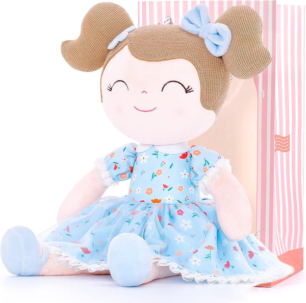 Gloveleya Baby Girl Gift Soft First Baby Doll Plush Doll Floral Blue 16" for Infants and Toddlers