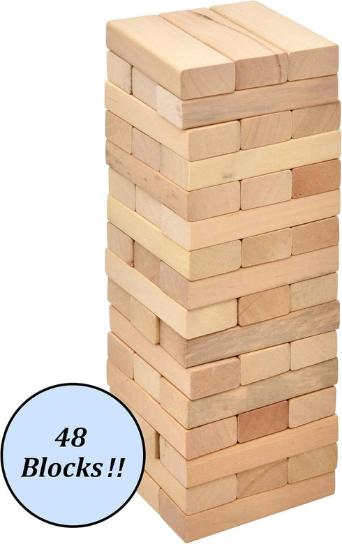 Number 1 in Gadgets 48 Timber Tower Wood Block Stacking Game, Piece Classic Wooden Blocks for Building, Toppling