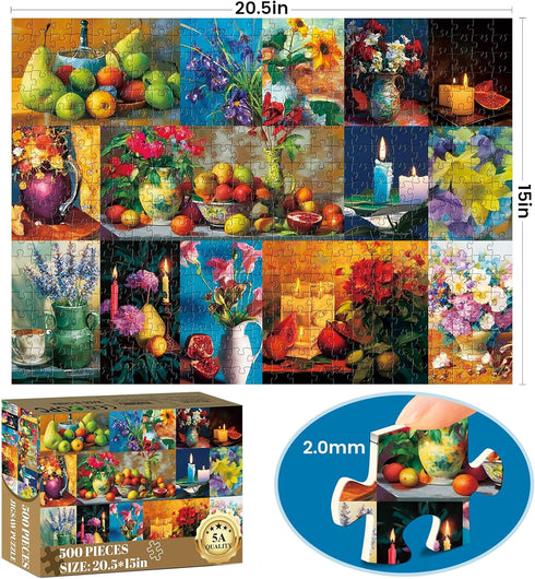 VoYouTwo 500 Gifts,20.5x15in Piece Puzzle for Adults,Still Life Beauty Puzzle for Adults,Flowers, Fruit and Vases