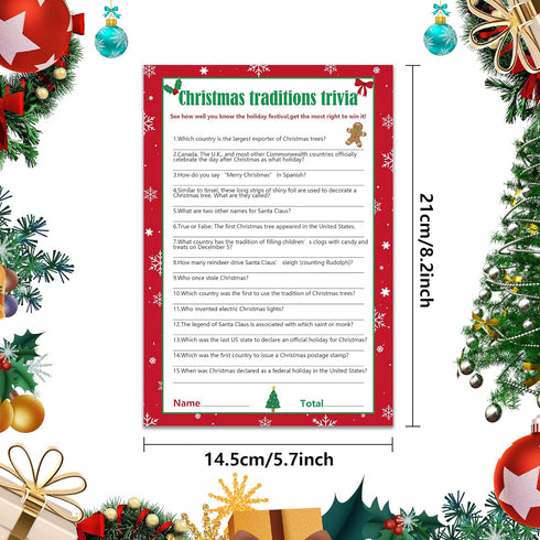 62 Pieces Christmas Trivia Party Game Cards for Adult Annual Festive Events and Christmas Party Decorations