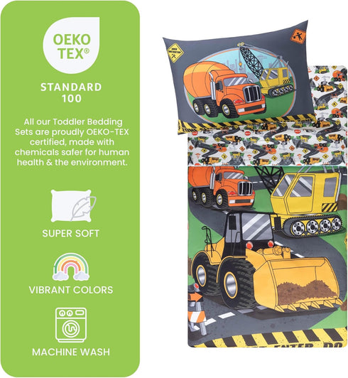 Set 4-Piece Sets Todays Kids Under Construction Toddler Bedding for Boys - Toddler Bed Comforter for Boys, Reversible