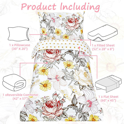 Set 4 Sets, Set Toddler Bedding for Girls, Piece Toddler Comforter Bed Ultra Soft Breathable Vintage Crib Bedding