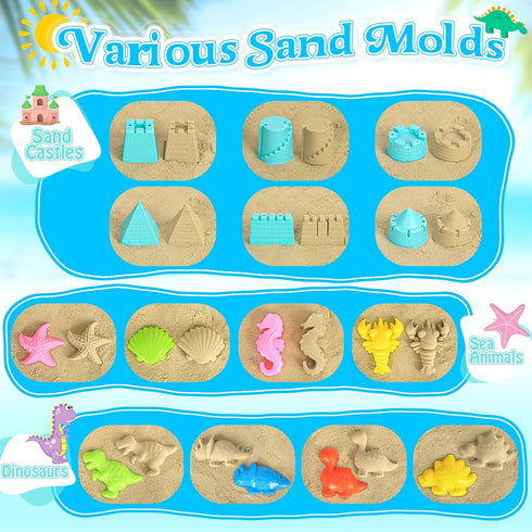Collapsible Beach Toys for Kids, Sand Bucket and Shovels Set with Mesh Bag for Beach Fun