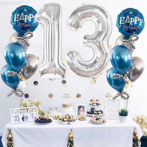 KatchOn Big Silver 13 Balloon Numbers - 40 Inch for 13th Birthday Decorations for Girls and Boys