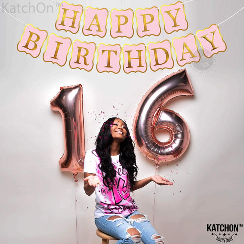 KatchOn Pink Happy Birthday Banner, 10 Feet, NO DIY | Happy Birthday Sign for Backdrop Decorations