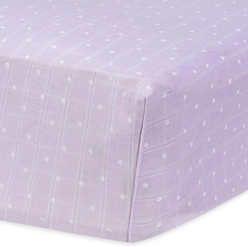 Under The Nile Muslin Crib Sheet - Lavender Stars - Organic Cotton