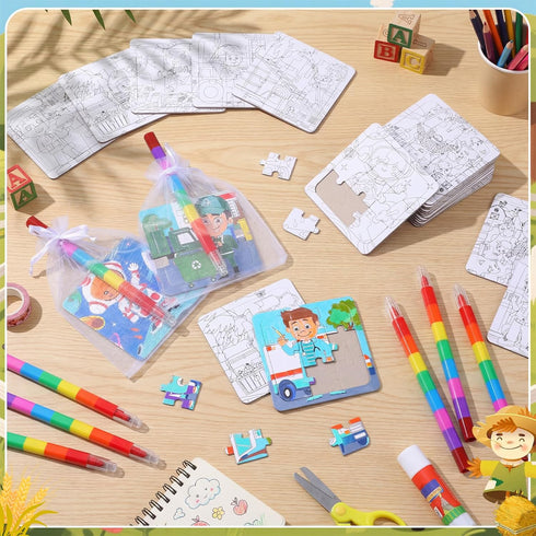 Fullhawl 24 4 4 Inch Career Puzzles x Color Your Own Puzzles Occupation Theme DIY Jigsaw Crafts with Stackable Crayons