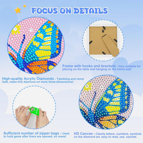 Diamond Art Kits for Kids - Crafts for Girls 8-12, Diamond Art Painting with Wooden Frame for Ages 4-10