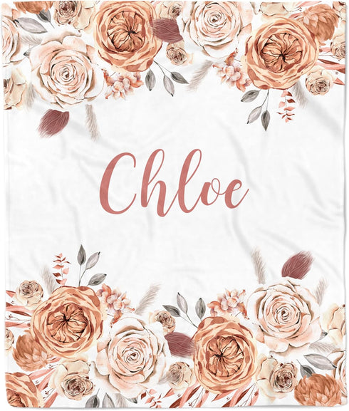 Lovable Gift Co Caramel Boho Floral Personalized Baby Girl Blanket, Custom Name Gift (50 x
