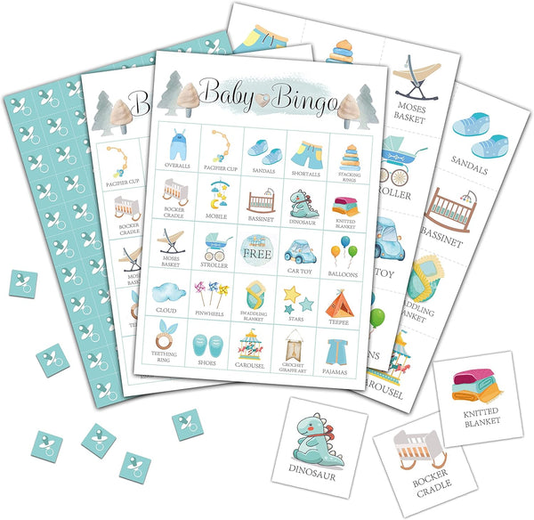 Blue Baby Boy Bingo Cards for 24 Players - Gender Reveal Party Games for Family & Friends Activities