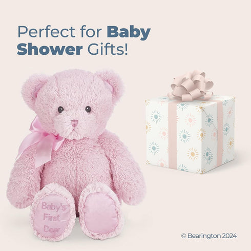 Bearington Baby's First Teddy Bear - Pink, 12 Inch Plush Stuffed Animal for Girls