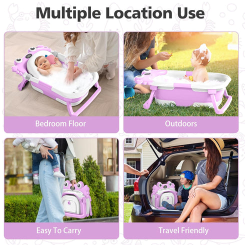 wiqins 0-36 Collapsible Baby Bathtub for Newborns with Thermometer and Soft Floating Cushion Portable and Foldable