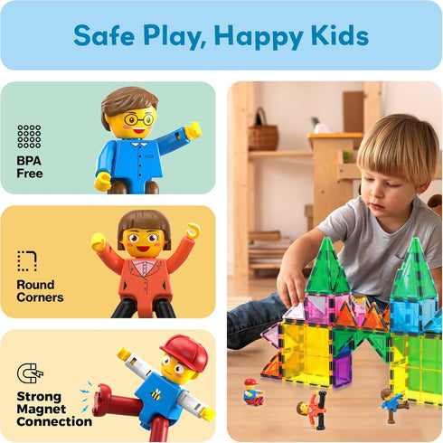 PicassoTiles Magnetic 4 Family Action Figures Toddler Toy Expansion Pack for STEM Learning