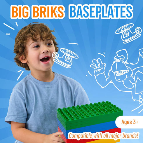 Strictly Briks Compatible with Lego Duplo 12 Pack, Large Building Blocks Baseplates, 7.5 x 3.75 in, Basic Colors