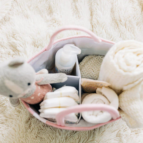 OrganiHaus Pastel Rainbow Nursery Storage Basket, Cotton Rope Toy & Diaper Caddy Organizer with Handles, Baby Diaper