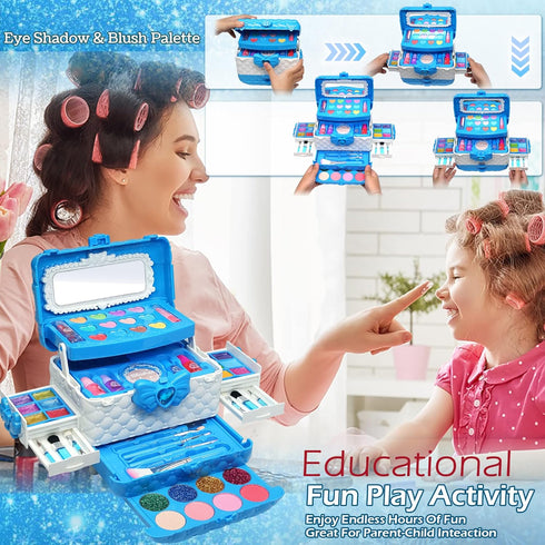 Kids Makeup Kit for Girl - Non Toxic Pretend Cosmetic Kits, Child Play Makeup Set, Age 3-12 & Up Year Old Children Gift