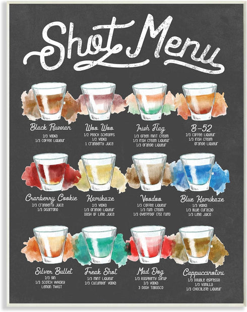 Stupell Industries Shot Menu Drink Recipes Wall Plaque, 13 x 19, Grey, Designed by Daphne Polselli