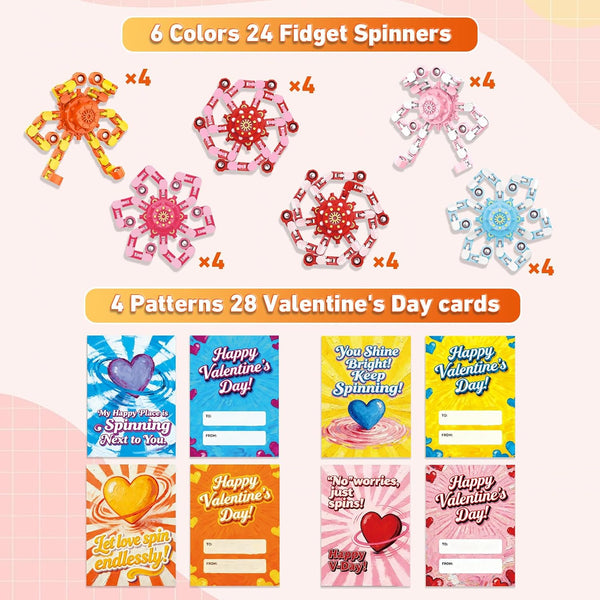 YIZER 24PC 24PC Valentines Cards for Kids with Fidget Spinner,Funny Sensory Fidget Toys Deformable Chain DIY Robot