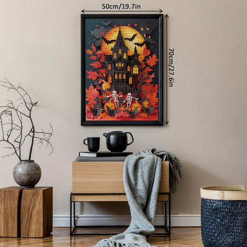 Halloween Jigsaw Puzzle 1000 Piece for Adults - Paper Cut Art Skeleton Scary House Horror Puzzle for Fall Decor