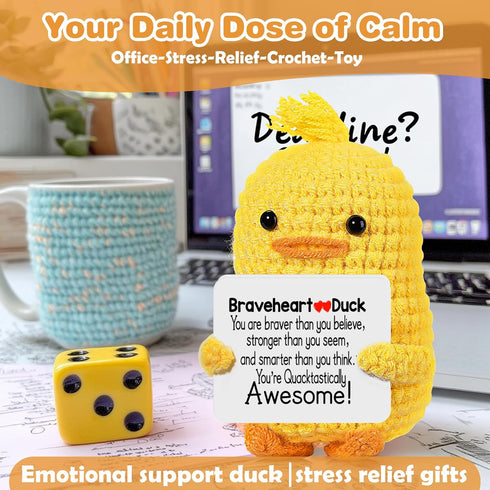 Inspirational Crochet Animals Stress Anxiety Relief Toys, Positive Affirmation Companion Crochet Duck, Handmade Mental