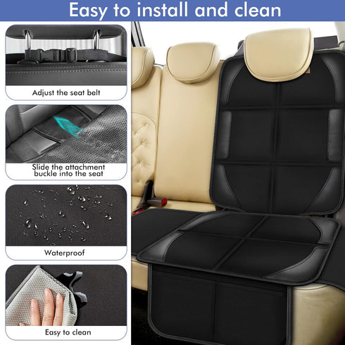 Car Seat Protector Covers for Child Carseat, Waterproof Non-Slip 600D Fabric with Storage Pockets, Large Size (Black)