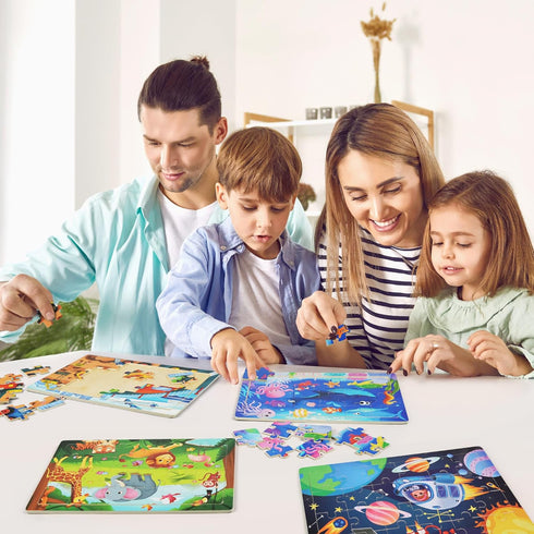 BenBen Wooden Puzzles for Kids Ages 3-5, 6 Pack 24 Piece Toddler Puzzle for Boys and Girls