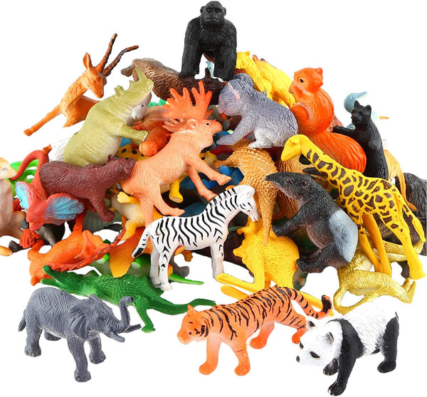 Animals Figure Set - 54 Piece Mini Jungle Toys, Realistic Wild Vinyl Plastic for Learning Party Favors