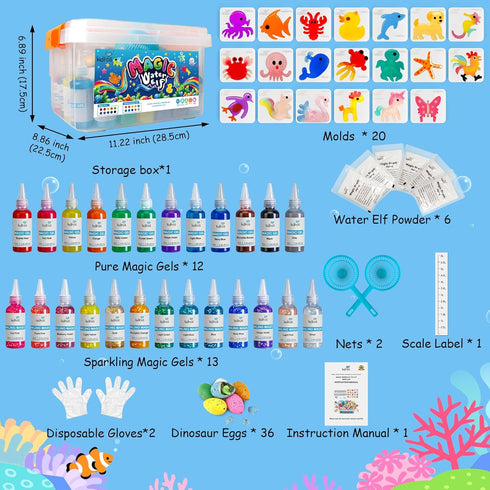 Magic Water Elf Toy Kit, Aqua Fairy Water Gel Kit with 25 Magic Gels, 20 Animal Molds, DIY STEM Kits for Kids