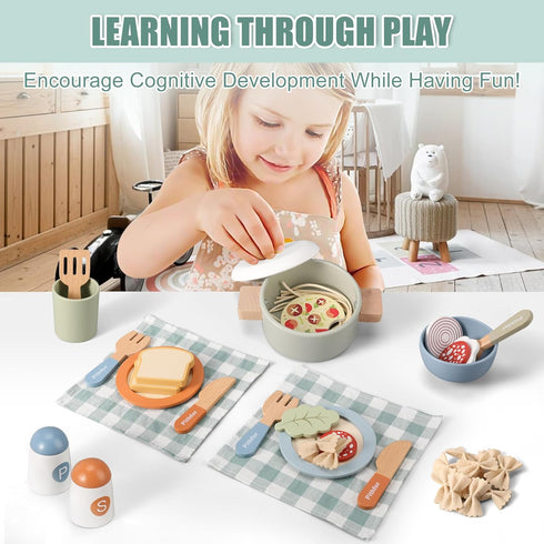 Set, Set 3 4 5 Pithfor Wooden Play Cooking Pretend Play Kitchen Accessories Toys for Kids Toddlers, Including Play