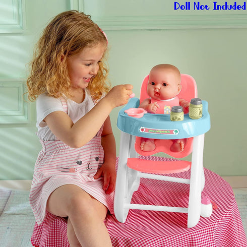 17" 7 Set| 2+, JC Toys - Doll High Chair | Fits Dolls up to | Easy to Clean | Simple Assembly | Piece Play Ages