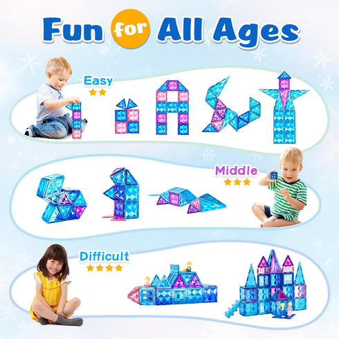 102pcs Frozen Castle Magnetic Tiles - 3D Diamond Building Blocks STEM Educational Toys for Kids Age 3-8 Birthday Gifts