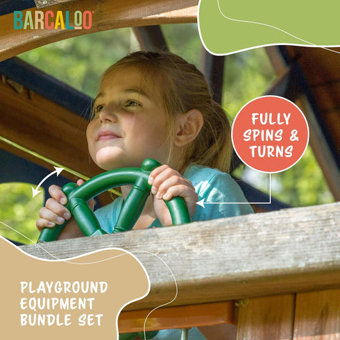 Barcaloo Playground Equipment Bundle Set - Kids Pirate Telescope, Steering Wheel & Flags for Backyard Swing Set