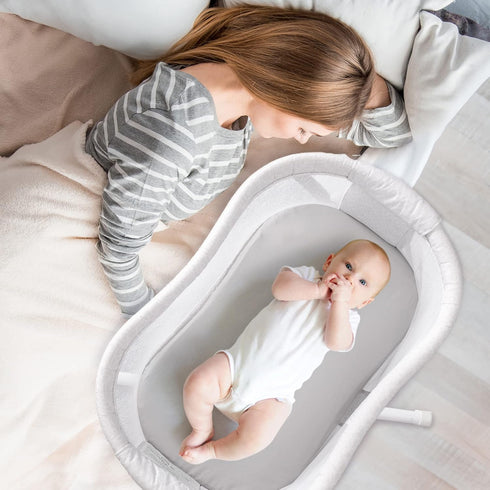 TILLYOU Baby Bassinet Sheets, Cotton 2 Pack, 31.5"x18" Breathable Mattress Protector, Gray
