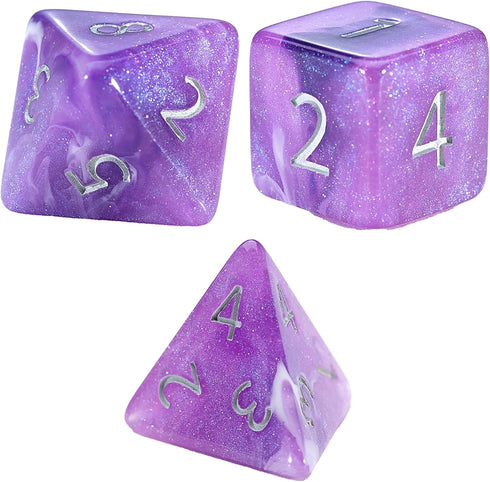 Gate Keeper Games Aether Dice: Amethyst, 7pc Set, Purple & White Glitter Swirl Resin Dice for RPGs