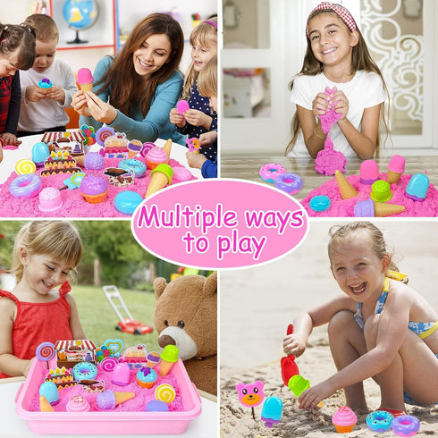 Set Sensory Bin, Ice Cream Play Sand with Magic Sand Toy for Kids, Ice Cream Toys Molds and Cleaning Tools Sandbox