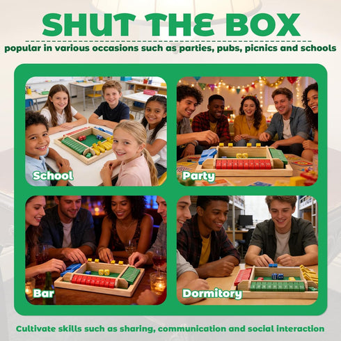 Elfclove 1-4 8Dice (8.74 8.74 inches, Shut The Box Game, Players, Classic Closed-Box, Improves Mathematical Skills
