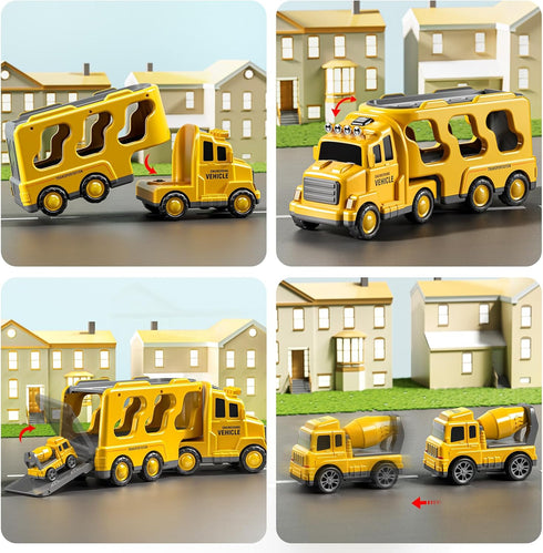 Truck Toys for Boys Ages 3-6, Toddler Car Carrier Vehicle Toy Set, Kids Toys Truck Set for Age 3-9