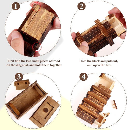 Oppaxf 6 Pack 3D Puzzle Box Wooden Secret Puzzle Box with Hidden Compartment Brain Teaser Magic Drawers Secret Magic