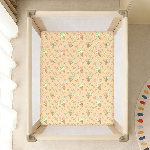 Jynexis 52x28 Ice Cream Heart Beige Pattern Baby Crib Sheets, Cotton Fitted Crib Sheet, Soft Breathable, Fits Standard