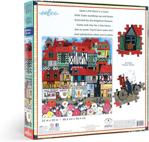 eeBoo: Piece and Love Whimsical Village 1000-Piece Square Jigsaw Puzzle for Adults and Families
