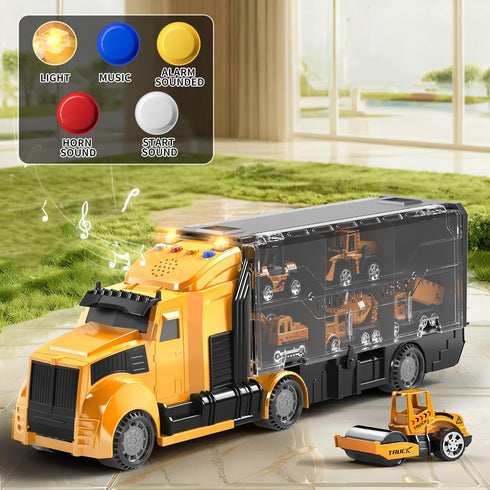 NIPLOOOW Set Set 3 4 5 6 3-4 3-9 Construction Trucks Toy with Play Mat, Carrier Truck Play Vehicles for Years Old Boys
