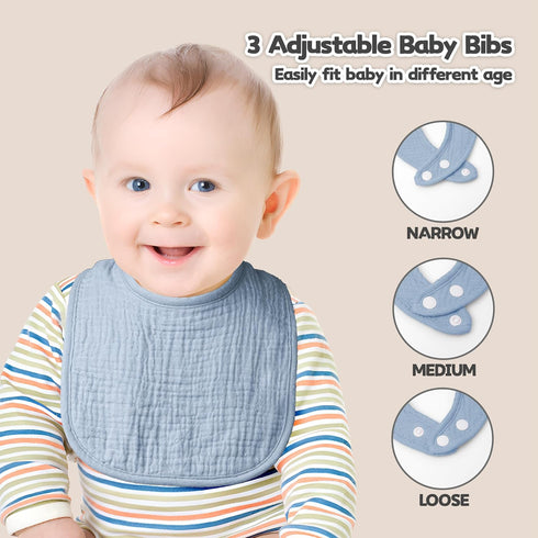 Muslin Baby Drool Bibs 6 Pack, Soft Square Adjustable Bandana Bibs for Unisex Girls & Boys