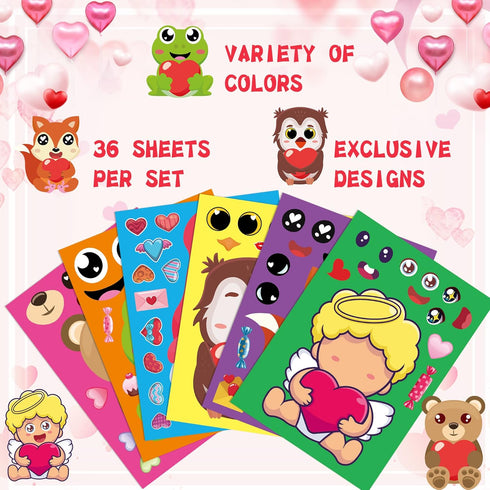 Joy Bang Valentines Stickers for Kids, 36 Sheets DIY Face Stickers for Valentine’s Day Crafts, Red Pink Heart