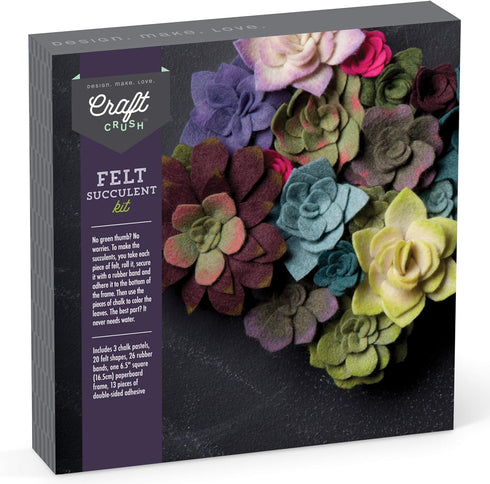 Craft Crush Felt Succulents Craft Kit - Fun & Easy Display Kit for Ages 13+, Small