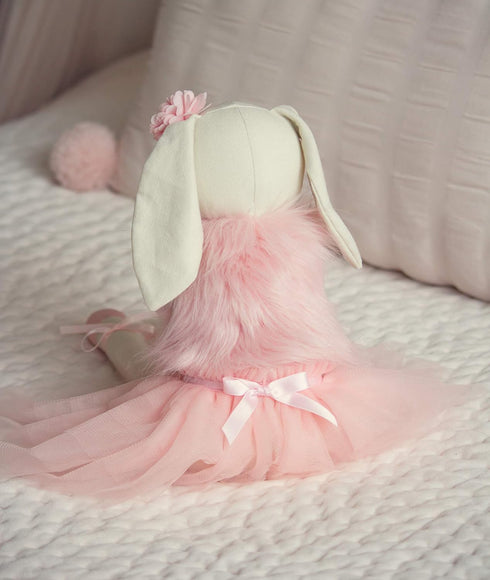 Lilly The Bunny, Beautiful Cream Cotton Linen Plush Doll with Floppy Ears, Authentic Pink Ballerina Tutu, Cuddly Fur Top