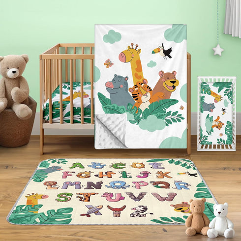 Baby Crib Bedding Set for Boys Girls: 3 Pieces Safari Crib Bedding