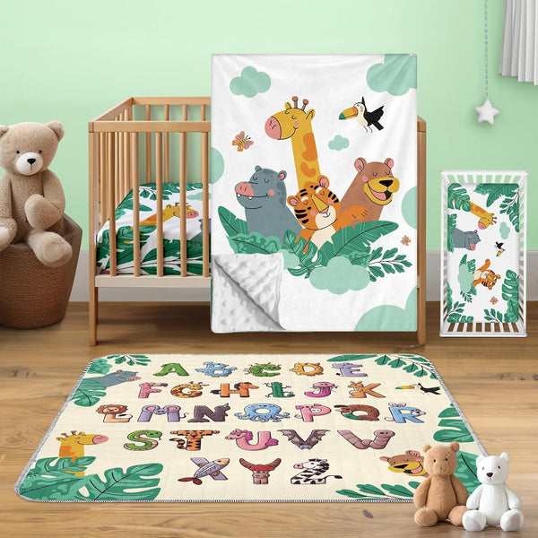 Baby Crib Bedding Set for Boys Girls: 3 Pieces Safari Crib Bedding