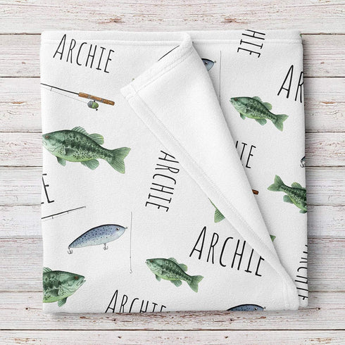 Lovable Gift Co Fishing Personalized Baby Receiving Swaddle Blanket